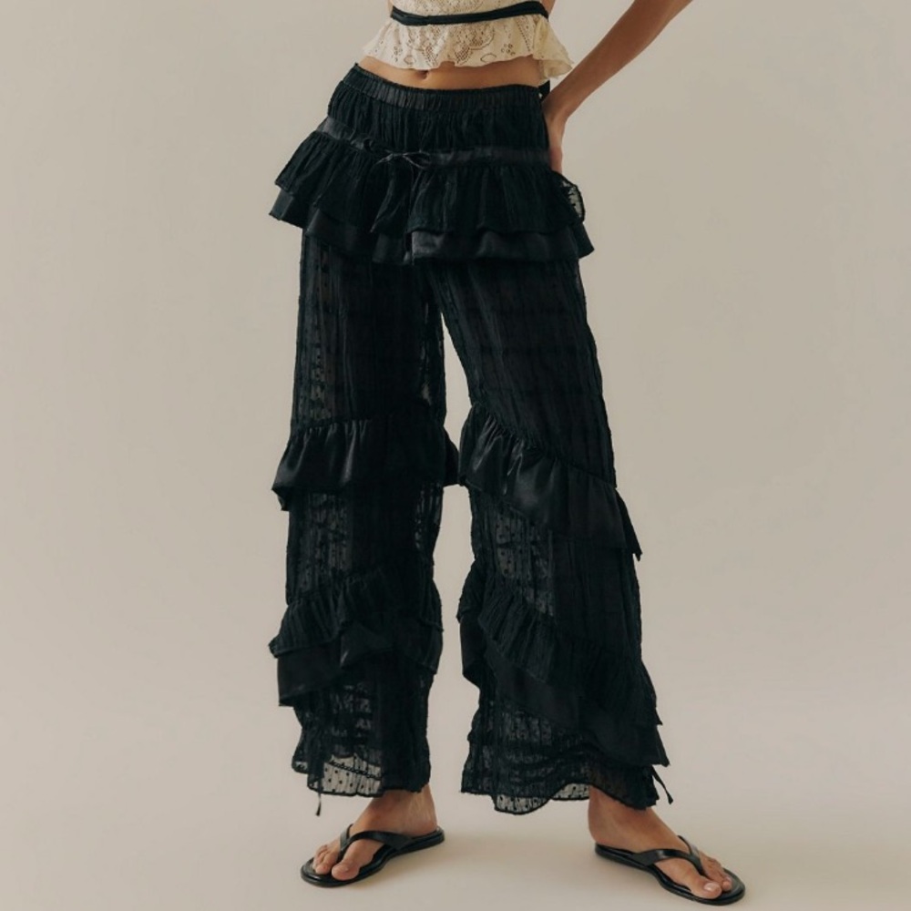 Free People Belle Ruffle Pants in Black Size XS NWT